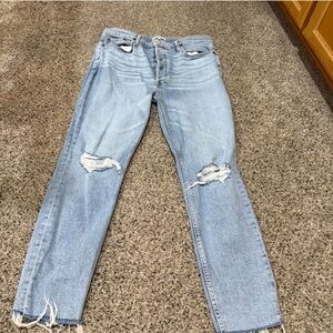 Re/Done Light Blue Ripped straight Ankle Jeans
